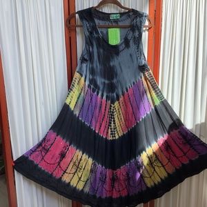 Embroidered Multi Color Sleeveless Dress Asymmetrical Hem Size M